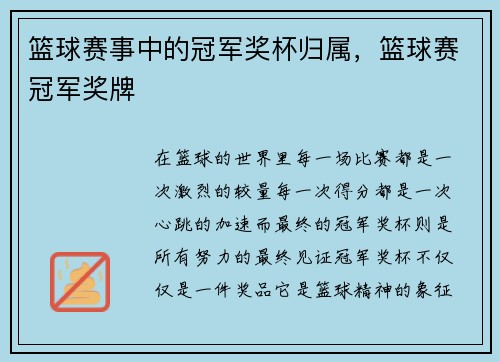 篮球赛事中的冠军奖杯归属，篮球赛冠军奖牌